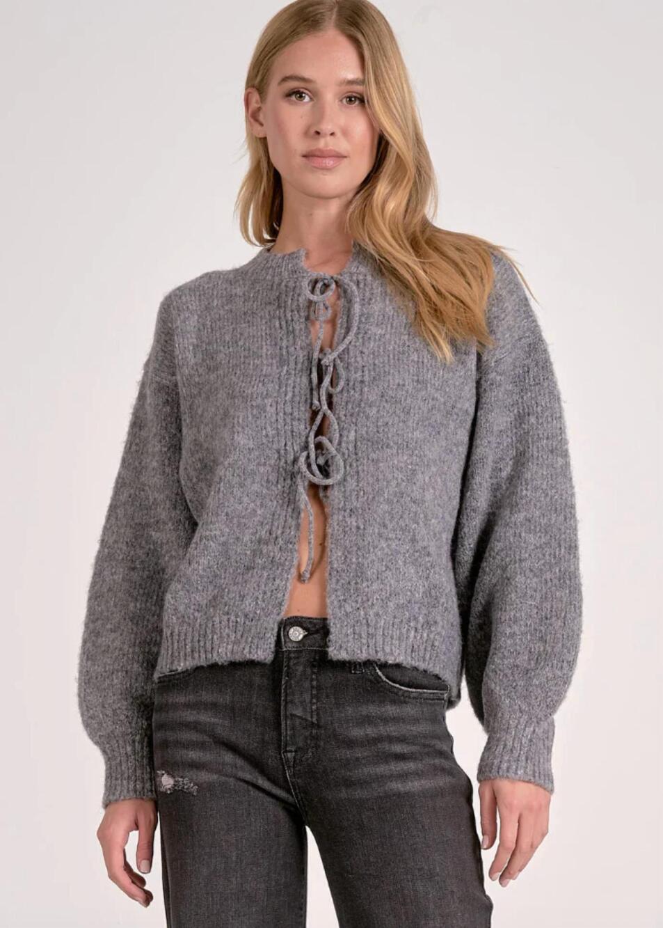 NEW ELAN tie front cardigan in grey